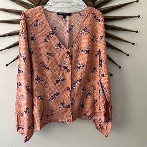 Floral Button-Up Blouse - Peach